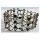 Vintage Wide Bracelet With Onyx and Amber Stones
