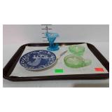 Misc- Aqua blue hobnail opalescent cornicopia mini