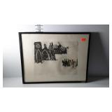 Etching by Trevor Allen, "Bishops and Bicycles",