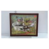 Village church print, framed, 22x18