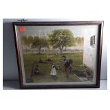 Civil War print, girl offering flowers to