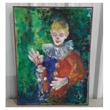 Clown painting on canvas, low profile frame,