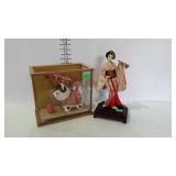 Asian decor - silk doll with display stand, and