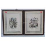 Pair of prints of French Chateaux, framed with a