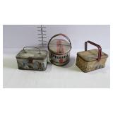 3 Older metal tins / lunch pails - circus, train,