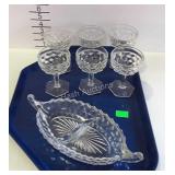 Fostoria - Divided oval relish dish and set of six