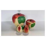 Apple pottery cookie jar, salt & pepper shakers