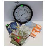 3 Garden flags, and 12" Timex thermometer