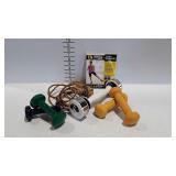 Fitness equipment - weights, jump rope, and thigh