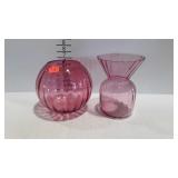 2 Cranberry glass vases