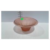 Frosted pink etched glass 9-1/2" bowl with painted