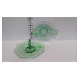2 Green depression serving platters - one etched