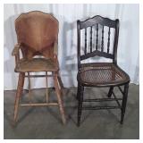 Two early Chairs, one cane seat spindle back with