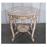 French Prov. Parlor Table, swirl marble top on