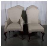 Set of 4 Upholstered Dining Chairs, having carved