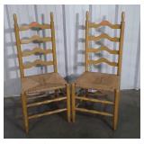 Pair of Ladderback Cane Seat Farm Chairs, near