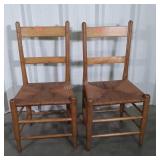 Pair of Early Farm Table Chairs, cane seats
