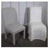 Two High Back gray upholstered Side chairs with