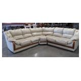 3pc Sectional Leather Couch, oak framed trim,