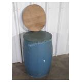 Wooden Keg Barrel blue painted with board lid. As