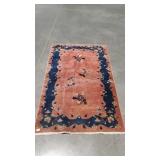 Antique Wool Scatter Rug, deep salmon with blue