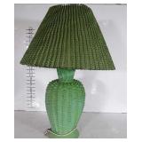 Table Lamp, green ceramic basket weave design