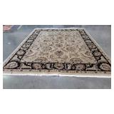 Room Rug, wool pile rug in tan with black and