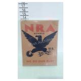 Vintage NRA paper sign, in plastic display frame,