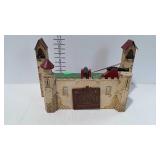 Vintage toy fort with cannons, missing 1 tower cap