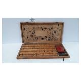 Vintage toy type stamp & ink set in wooden case