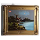 Reverse glass painting, "The Old Mill", minor