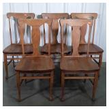 Set of 5 Antique Oak "T" Back Dining Chairs,