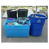 4 totes and three trash cans full of tennis items