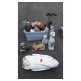 Tote with small lawn decor statues