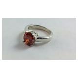 Sterling Silver Ring With Large Orange Colored