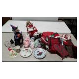 Holiday decor, hot pads, tree skirt, doll in