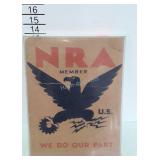 Vintage NRA paper sign, in plastic display frame,