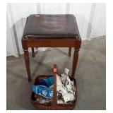 Sewing Stool seat plus sewing supplies, basket
