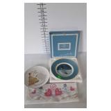 Misc- embroidered table runner & 2 collector plate