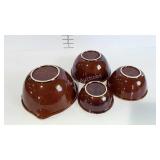 Nest of 4 brown drip pottery bowls - 5" to 8",
