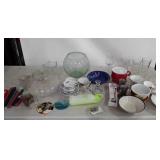 Homewares, glass bowl vases, candles,