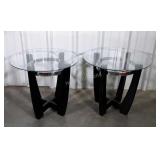 Pair of Glass Top End Tables. Designers bases.