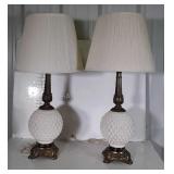 Pair of Mid Century Table Lamps. Milk glass and