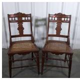 Pair of Victorian Cane Seat Chairs, nice carving