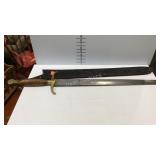 Sword with leather sheath, 27" blade, some rust