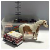 Toy - Tonka trucks, horse & zebra figures, etc