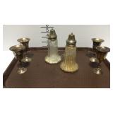 Silver plate shakers & cordial stemware goblets