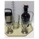 Kahlua glasses, large glass beer mug, half gallon