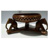 Wooden carved bowl with elephant stand