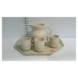 Longaberger Pottery - beverage pitcher with blue